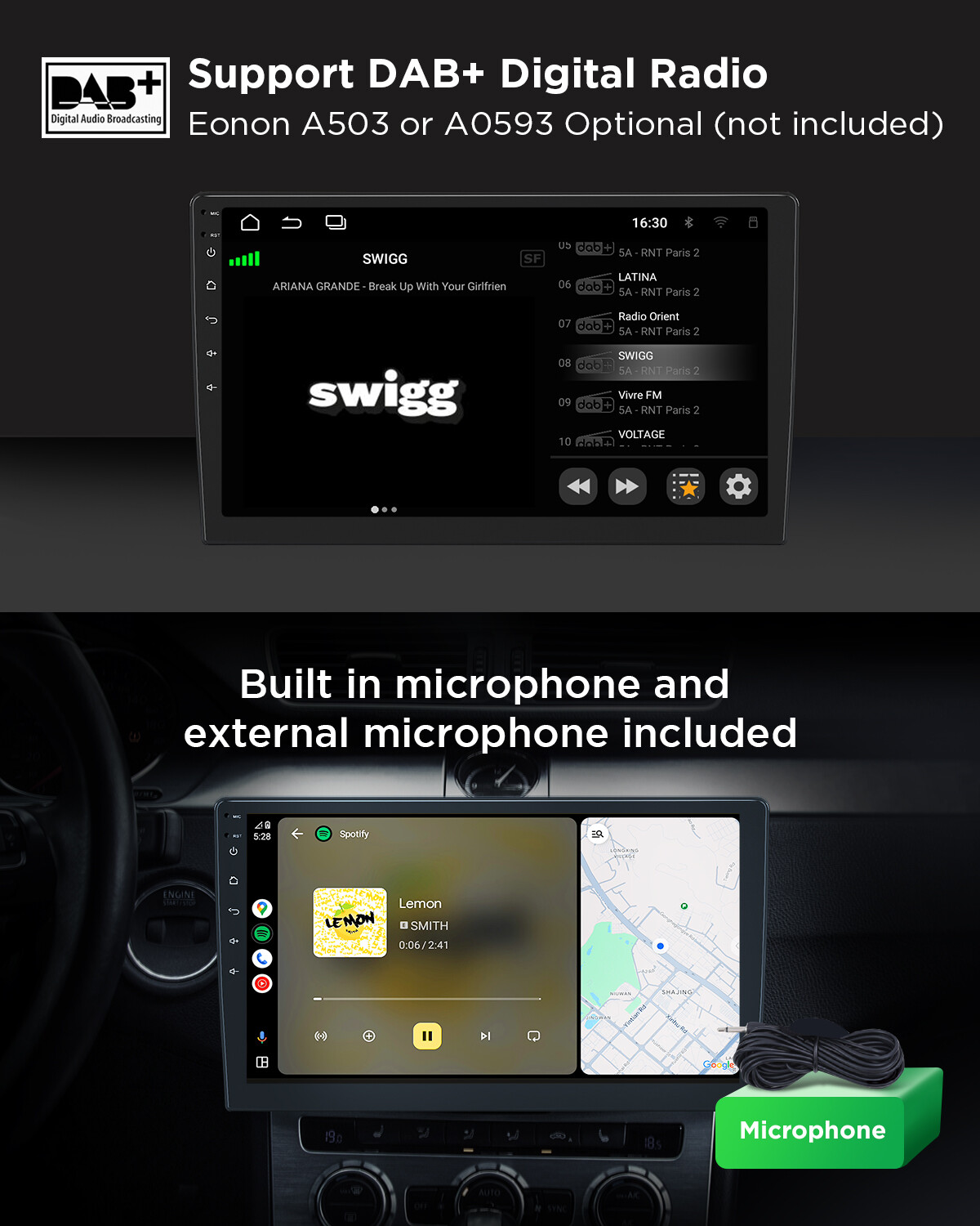 OBD2+In Dash Universal Double 2DIN 10.1" Car GPS Android 13 Stereo Radio CarPlay