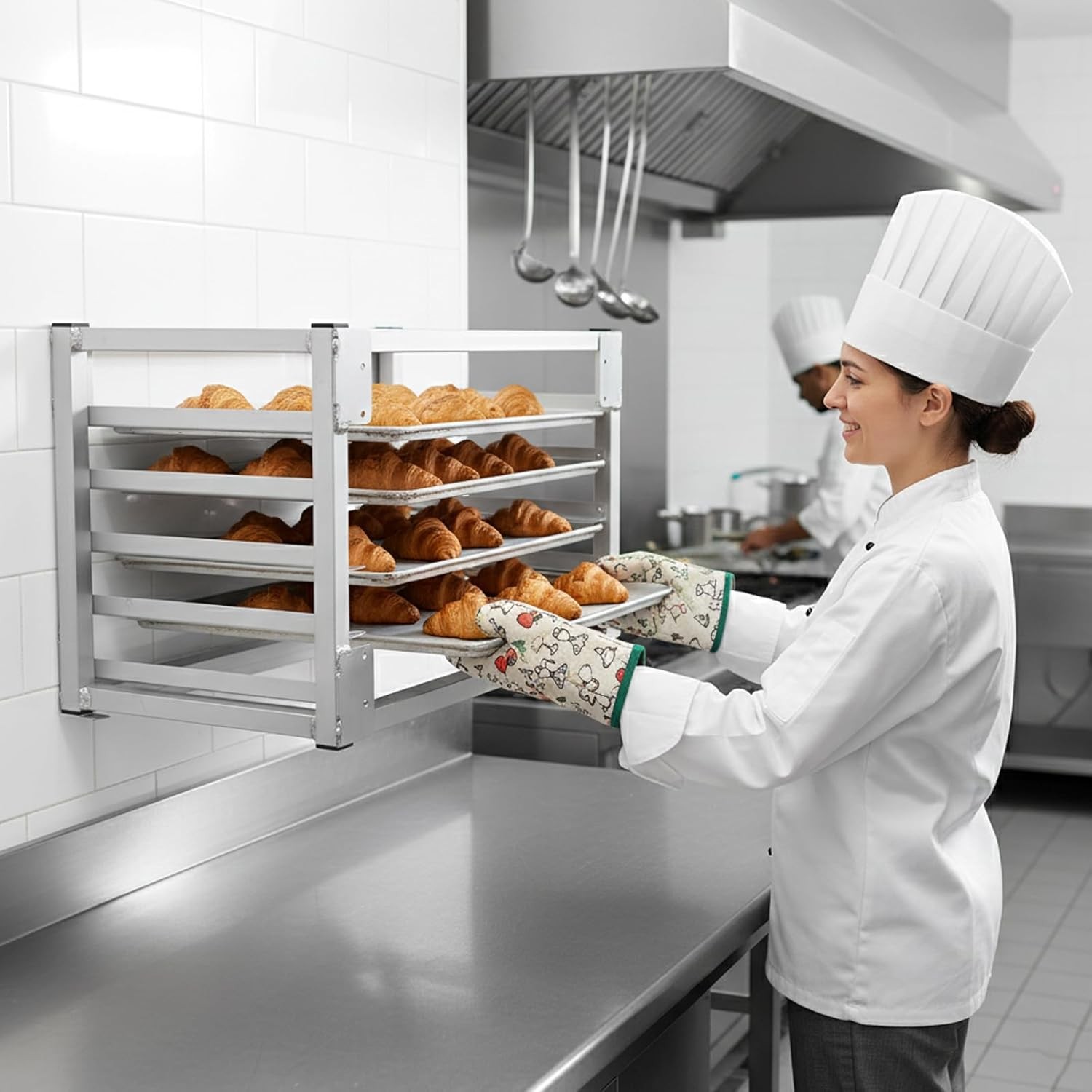 5-Tier Aluminum Wall-Mount Baking Rack Sheet Pan Storage Commercial Kitchen