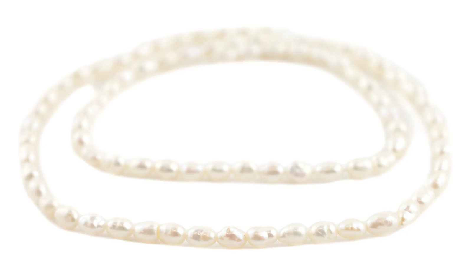 Textured White Vintage Japanese Rice Pearl Beads 3-4mm Oval 16 Inch Strand