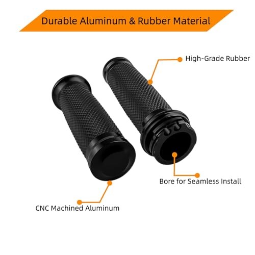 Motorcycle Black Hand Grips, 1 Inch Motorcycle Grips Cable Throttle Compatible