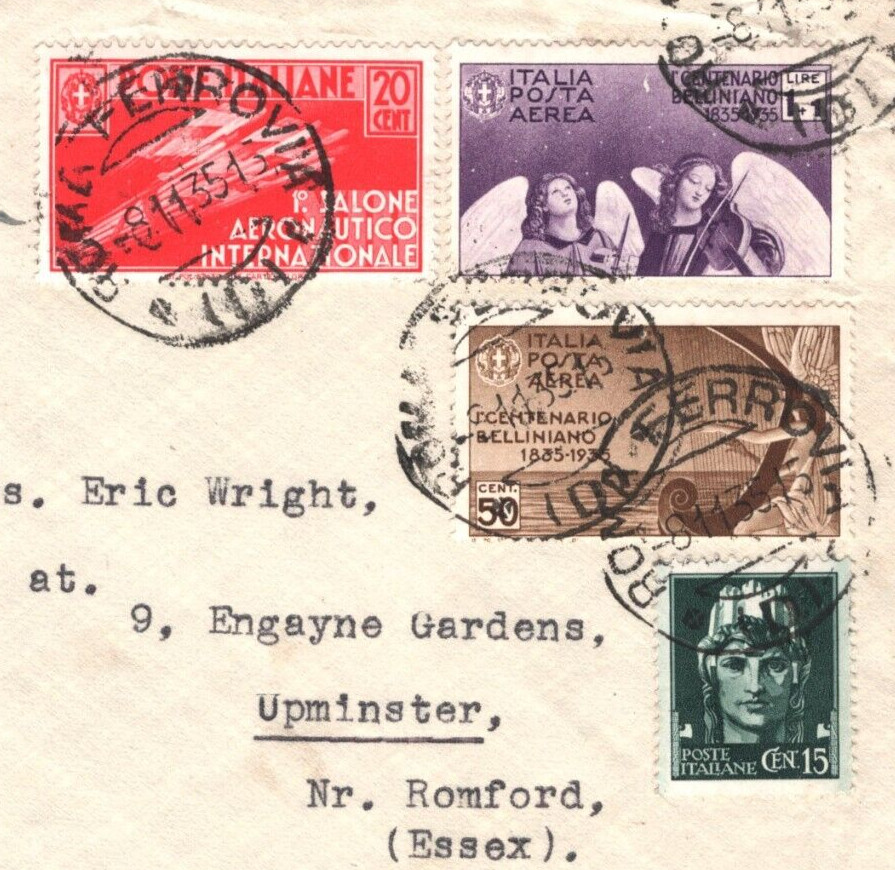 ITALY Air Mail BELLINI 1L+1L *ANGELS* Rome 1935 Cover Front {samwells}MA1757