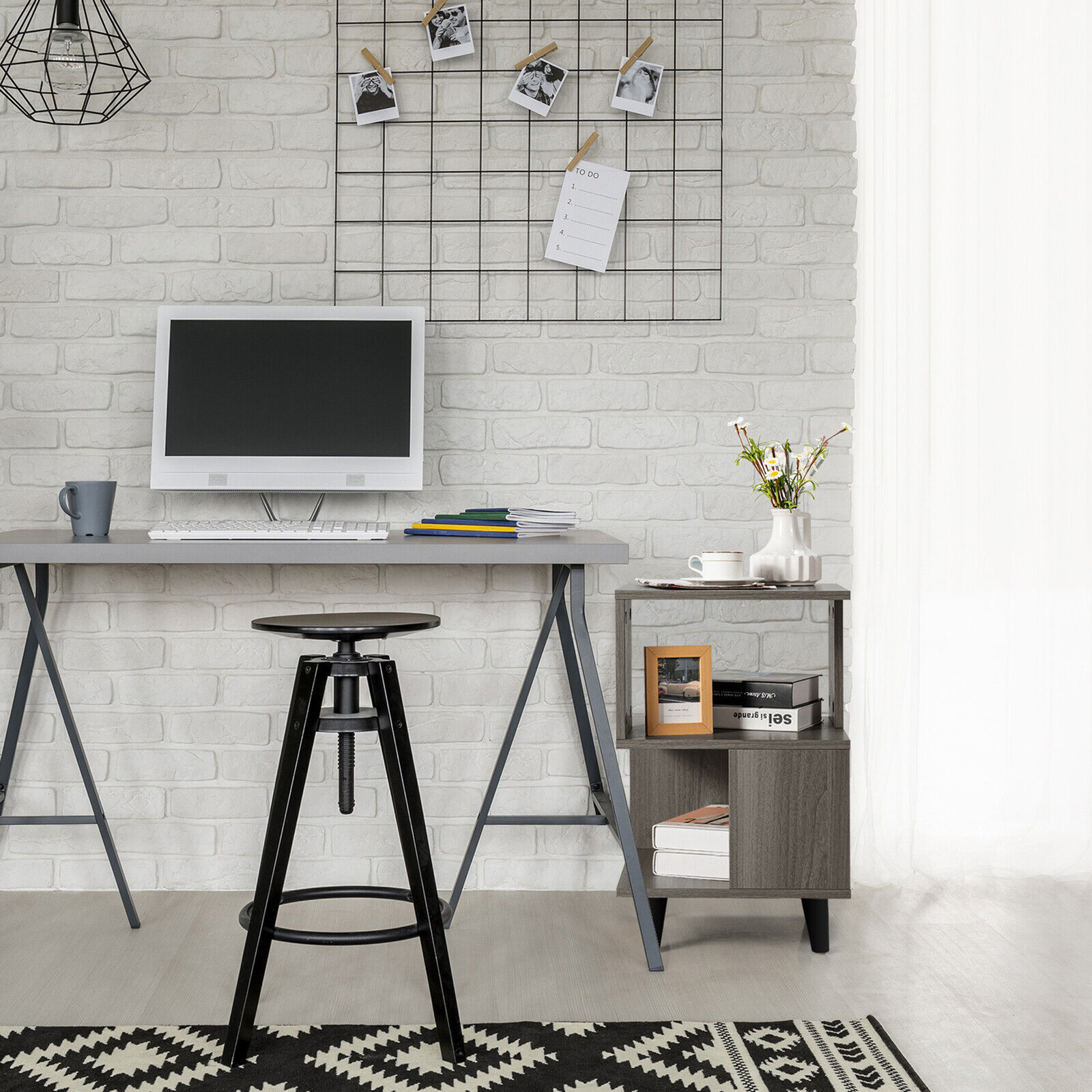 2 PCS Nightstand Set Modern Side End Table Storage Shelf Grey