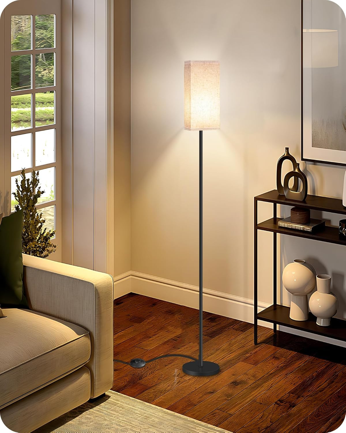 Modern Floor Lamp for Living Room Bedroom, Standing Tall Light with Foot Switch