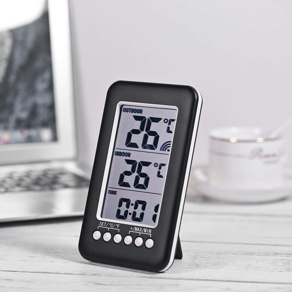 Indoor Outdoor Digital Thermometer Clock Temperature Meter Wireless Transmitter