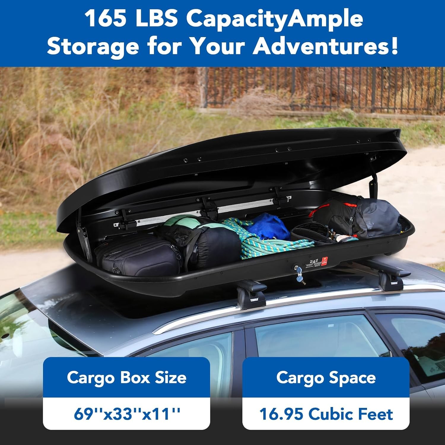 XXL 17 Cu. Ft Car Top Cargo Carrier Vehicle Roof Mount Luggage Storage Box W/Key