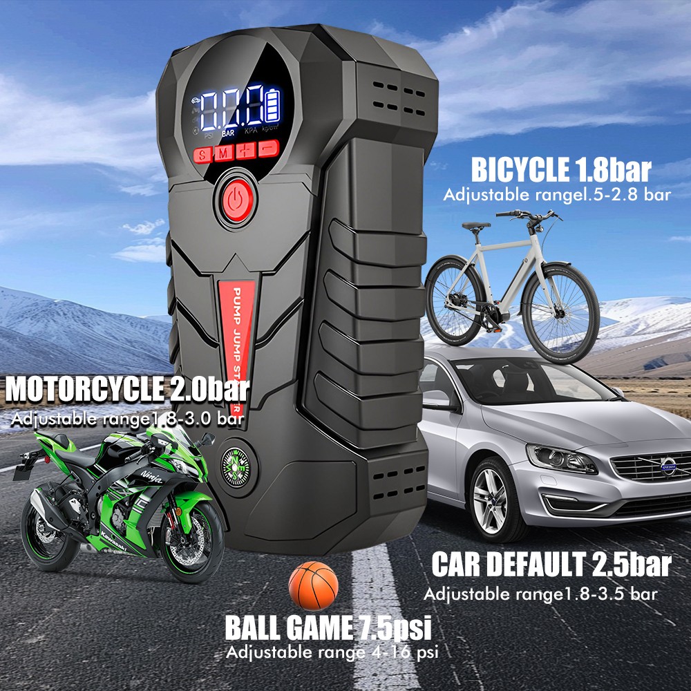 Portable Car Jump Starter with Air Compressor Inflator Air Pump Battery Charger