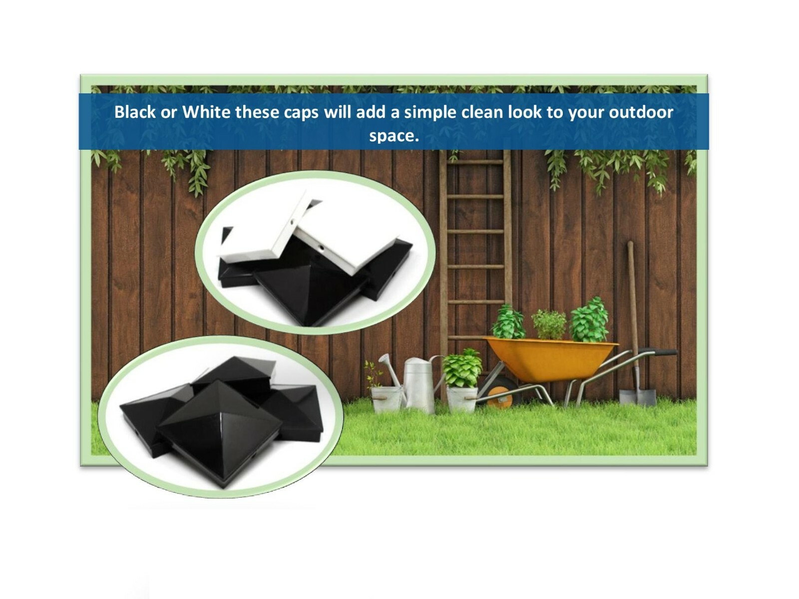 Plastic Pyramid 4x4 True (100mm) Fence Post Cap w/ Pre-Drilled Hole Black/ White