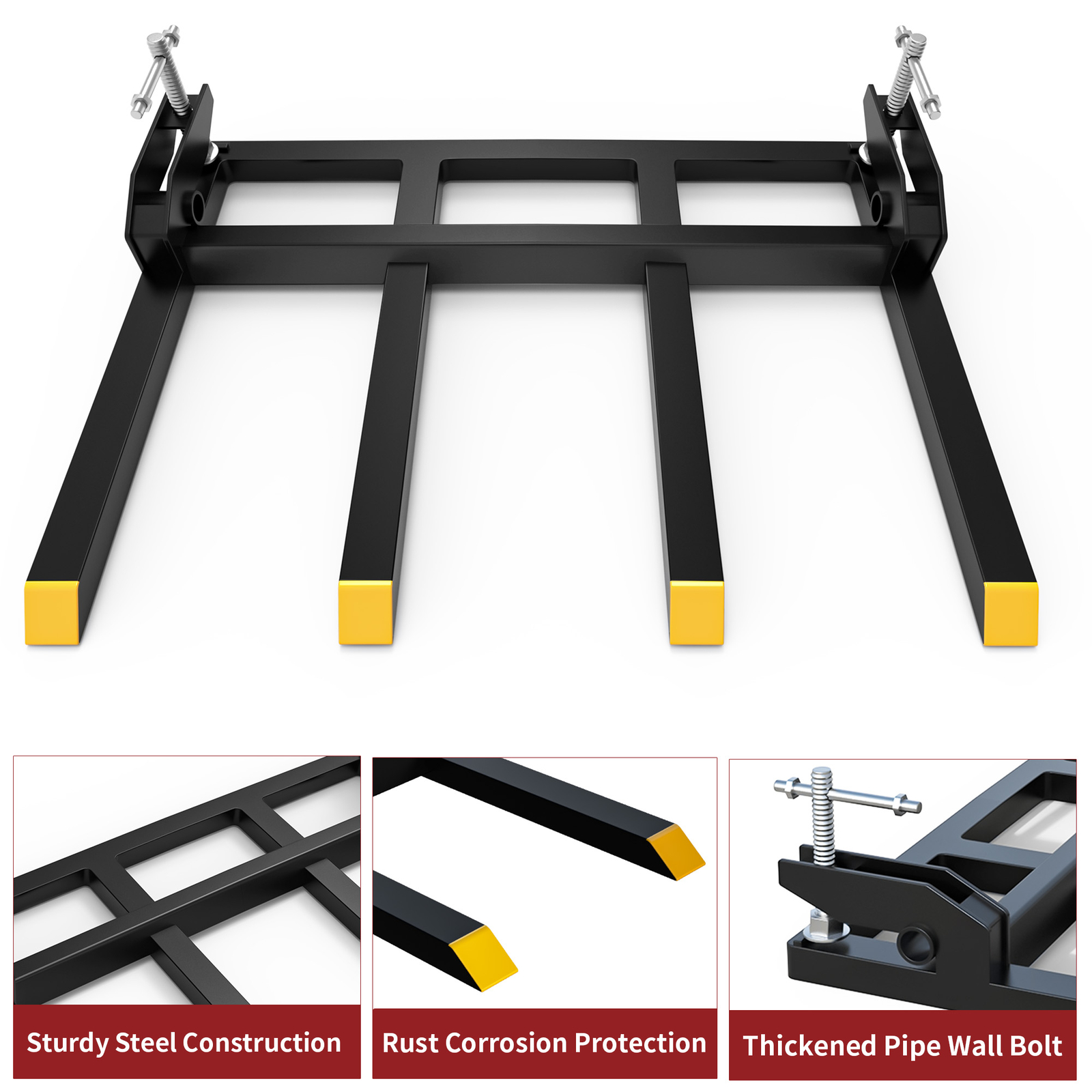 42" Clamp on Heavy Debris Fork for Tractor Skid Steer Buckets Universal 2500lbs