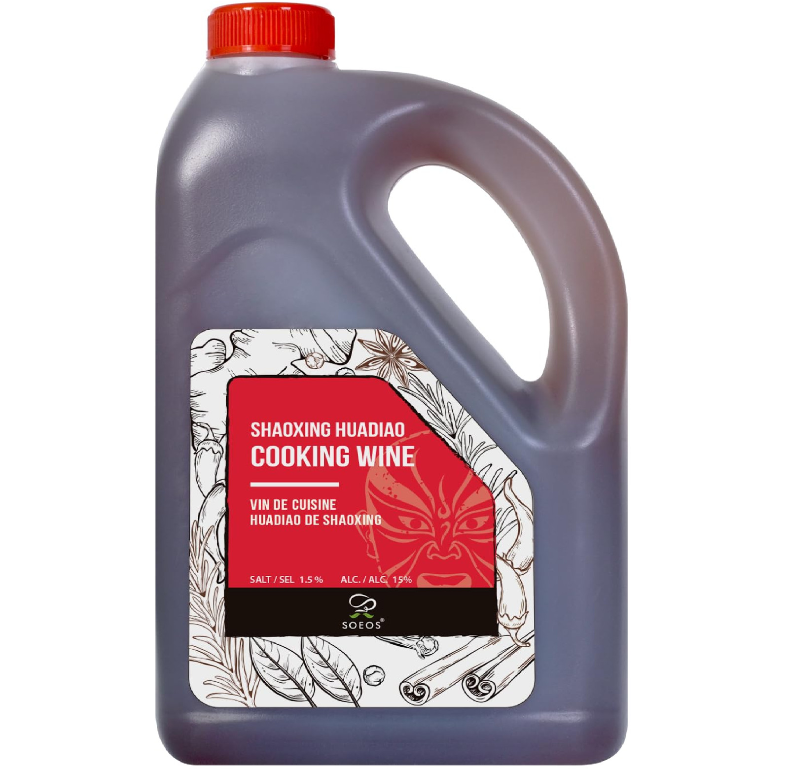 Soeos Shaoxing Cooking Wine, 51.24oz (1500ml), Chinese Cooking Wine, Shaoxing Hu