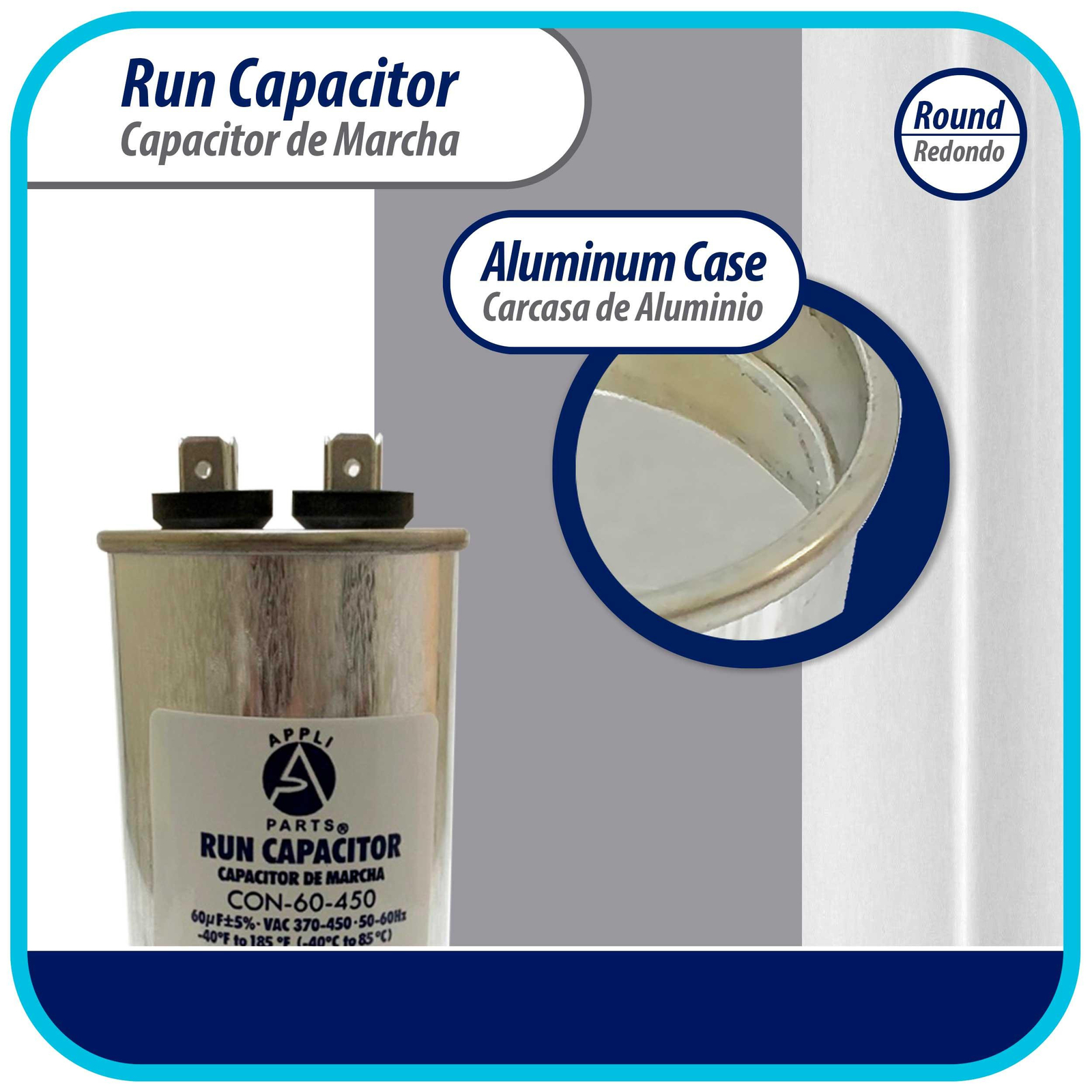 Appli Parts Run Capacitor for ac 60 Mfd uF (microfarads) 370 VAC or 450 VAC CBB6