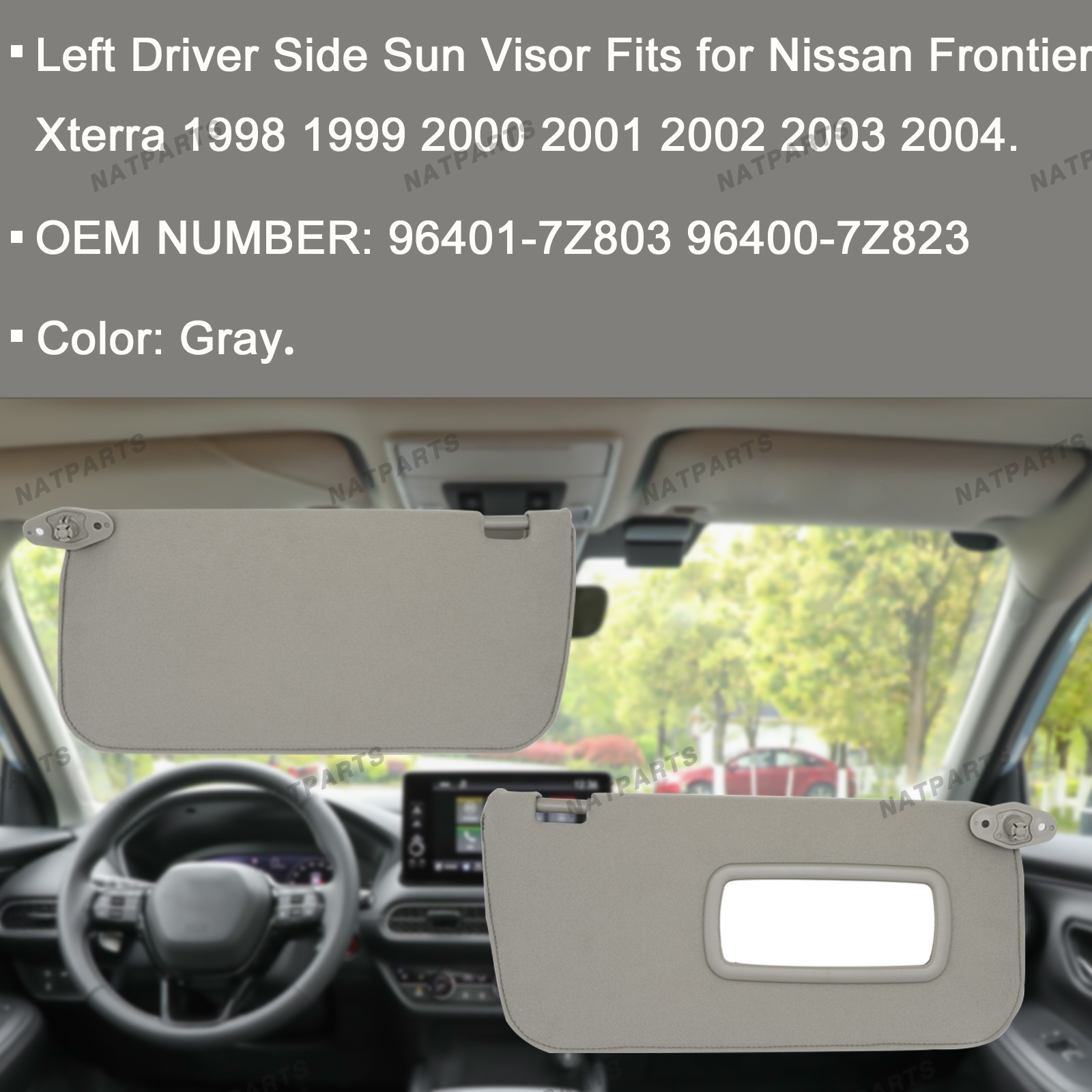 Pair Gray Sun Visor for Nissan Frontier Xterra 1998-2004 964017Z823 964007Z823
