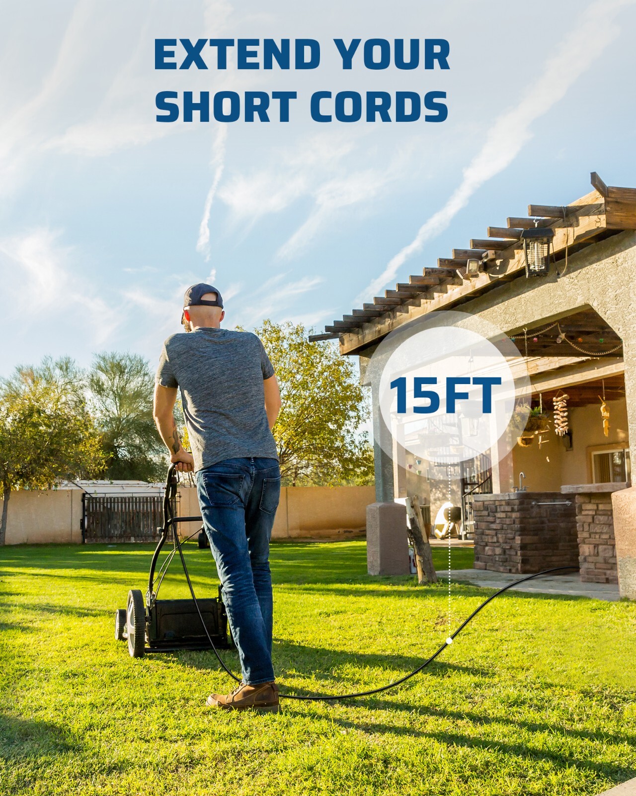 DEWENWILS Outdoor Extension Cord 15 FT, 3 Prong Indoor Outdoor 16/3 SJTW, 1 Pack