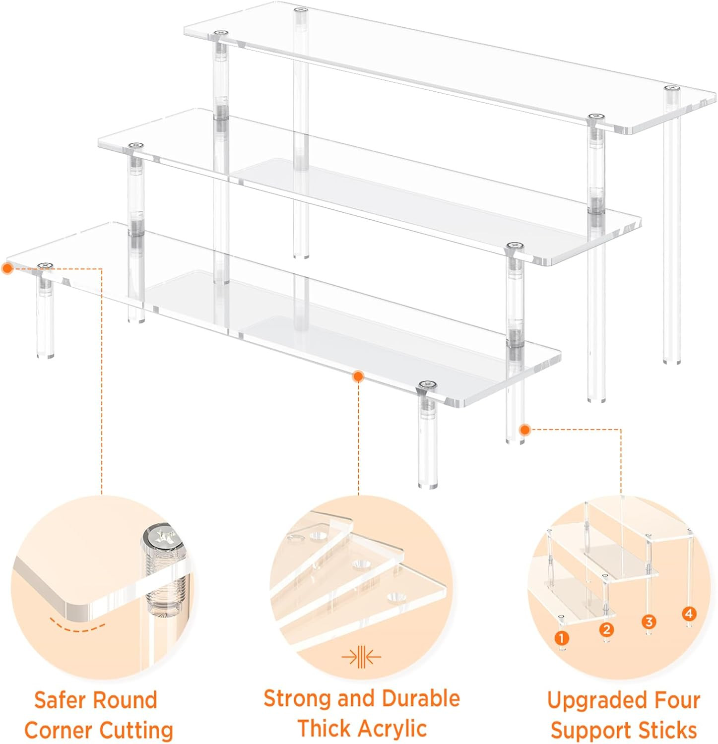 3 Tier Acrylic Display Risers, Large Perfume Organizer Stand, Clear