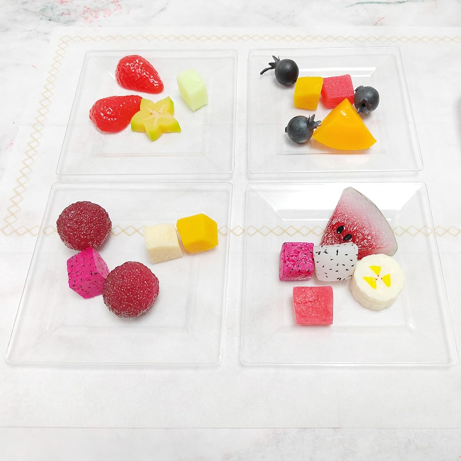 50PCS Hard Plastic Appetizer Plates - Clear Disposable Square for All Occasions