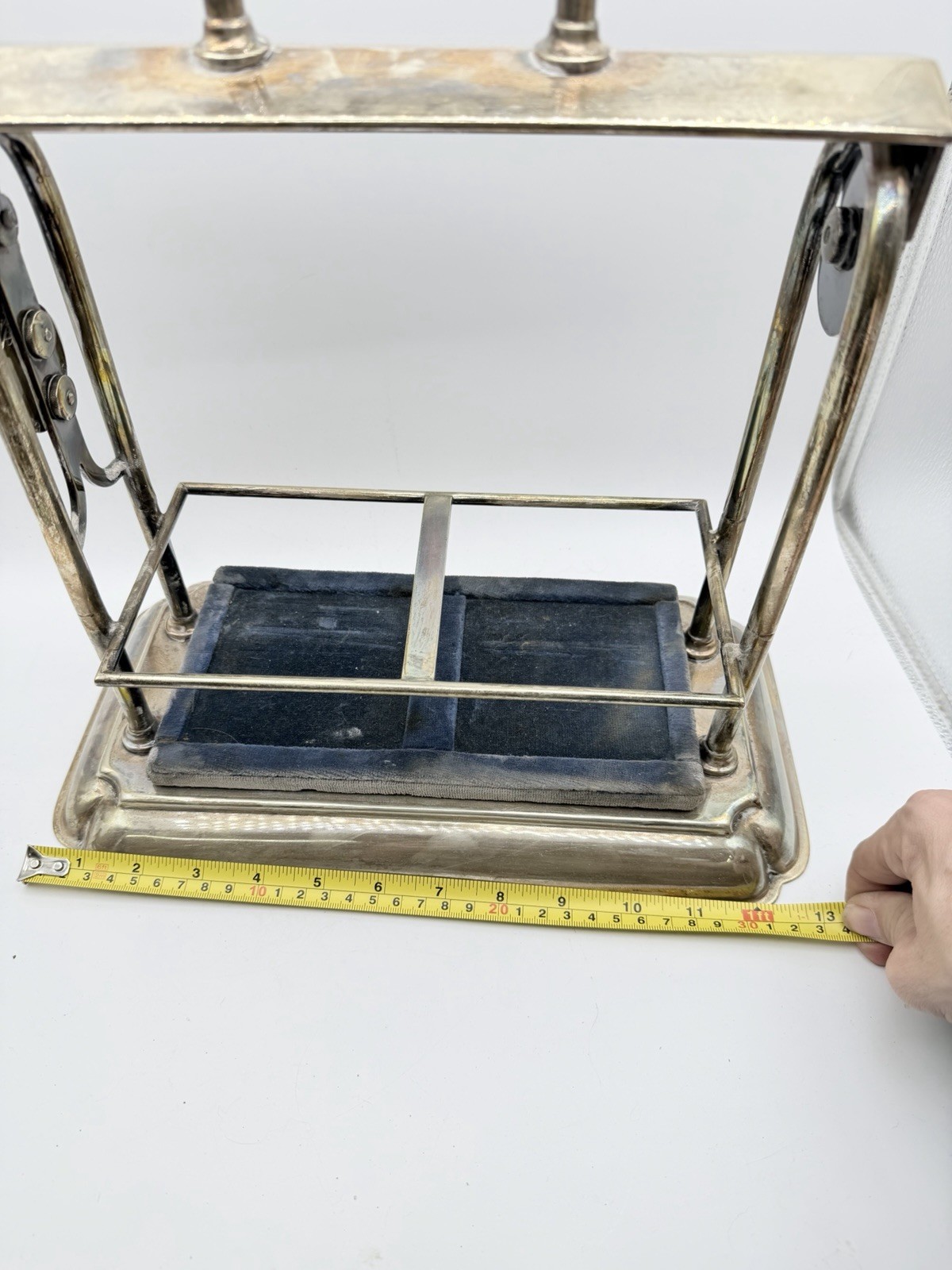 Vintage Silverplate Two-Bottle Liquor Caddy with Handle & Blue Velvet Insert