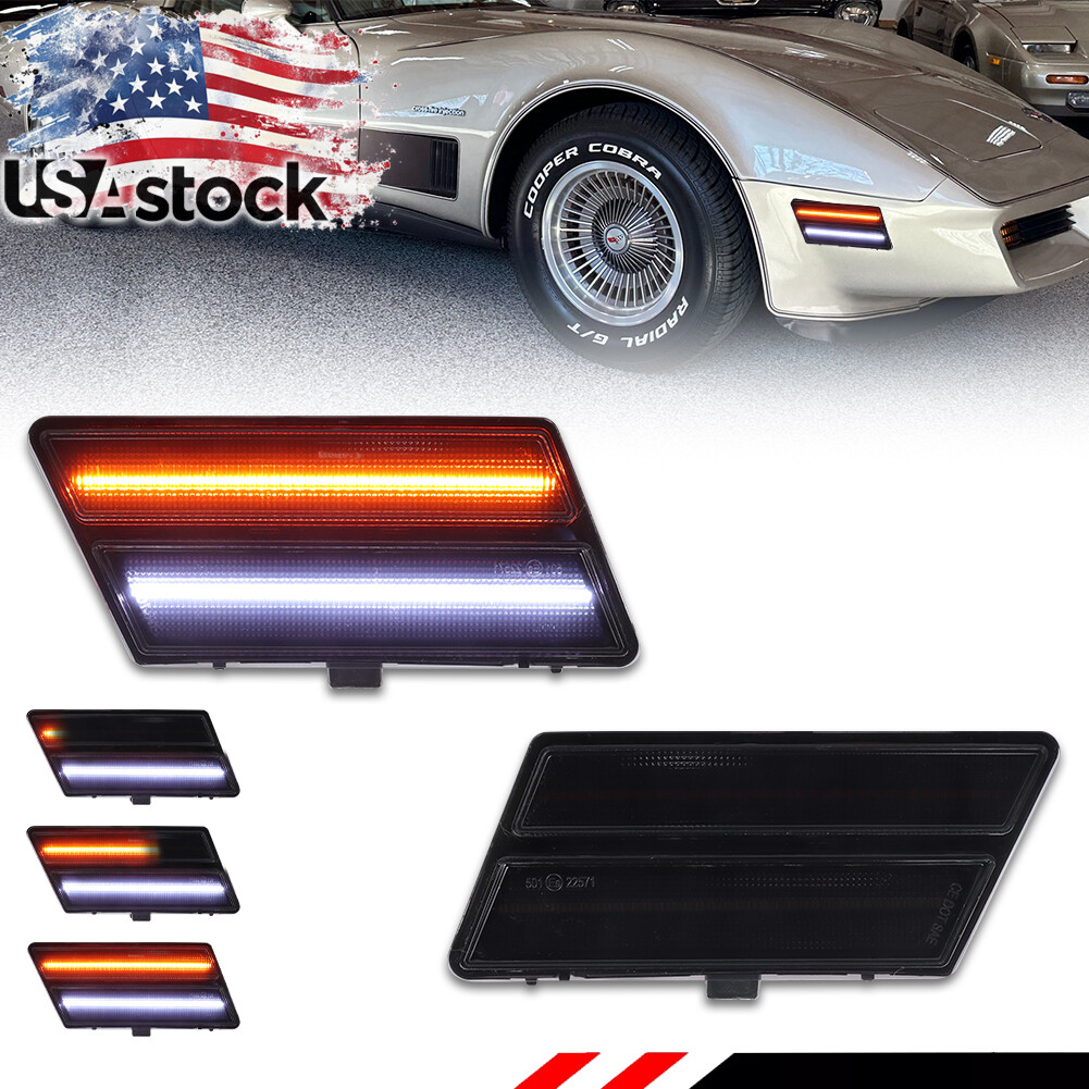 2X Smoked Dynamic LED Front Turn Signal Side Marker Lights For 80-82 Corvette C3