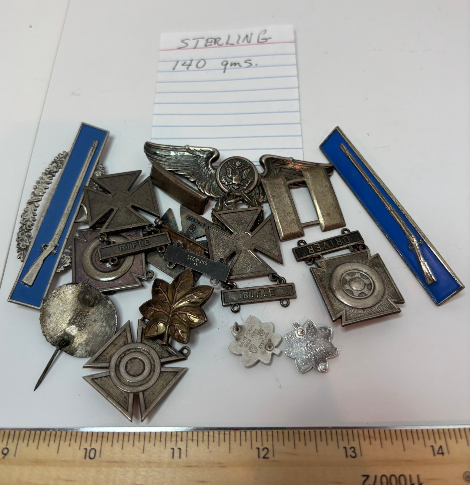 Lot of WWII U S Military Decorations  140 Grams Sterling Silver Total Weight