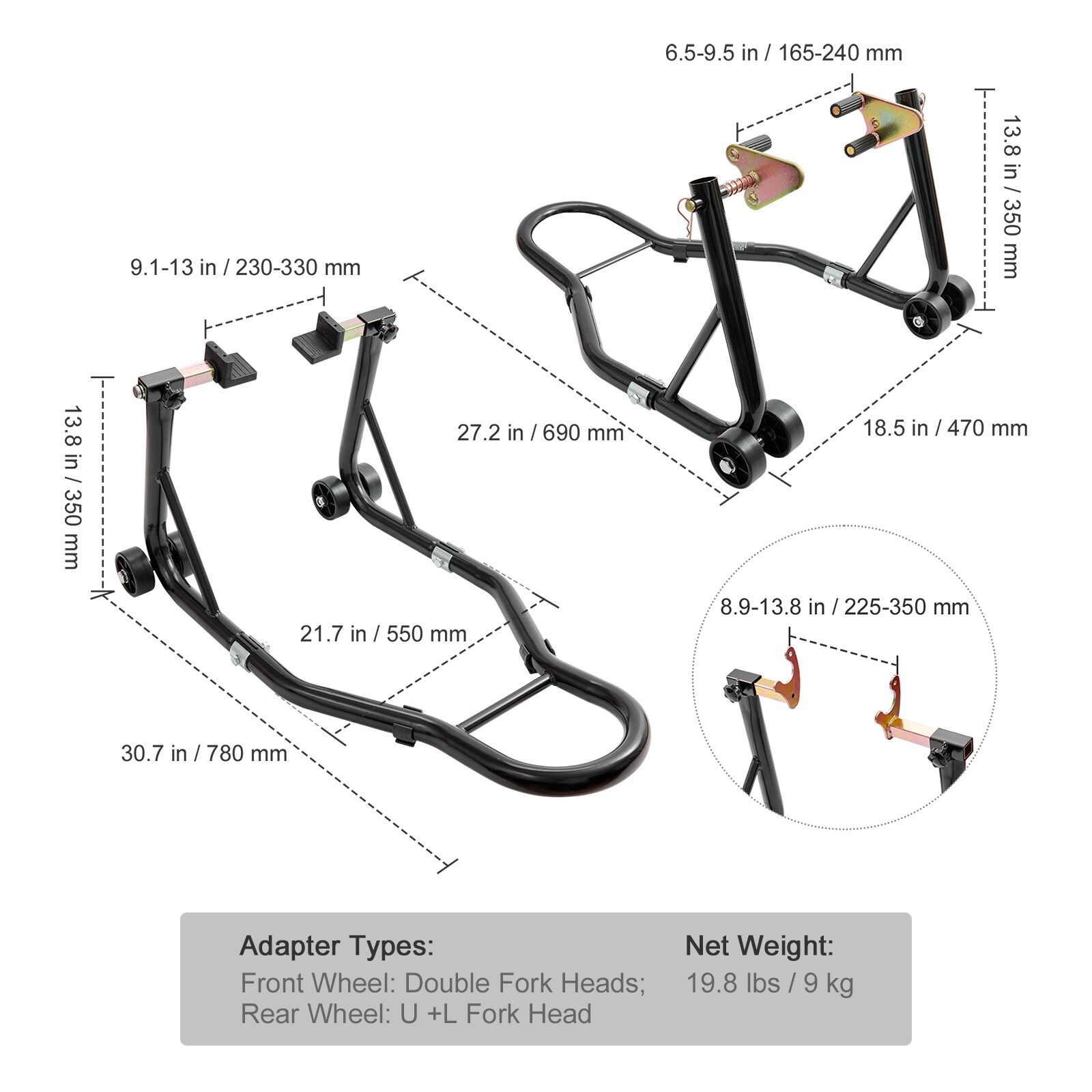Motorcycle Front & Rear Stand Lift 850lbs Spoolift Paddock Swingarm Bike Support