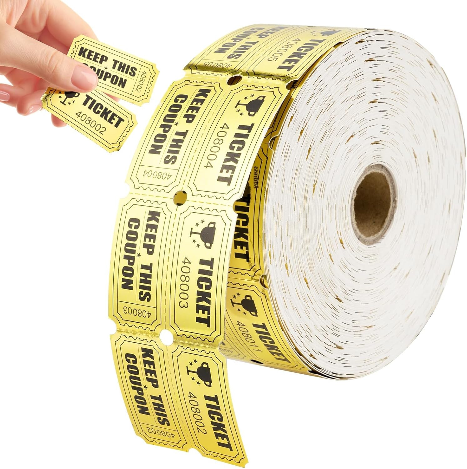 1000 Raffle Tickets Gold Double Roll Metallic Gold Foil,Events Carnivals,Entry,