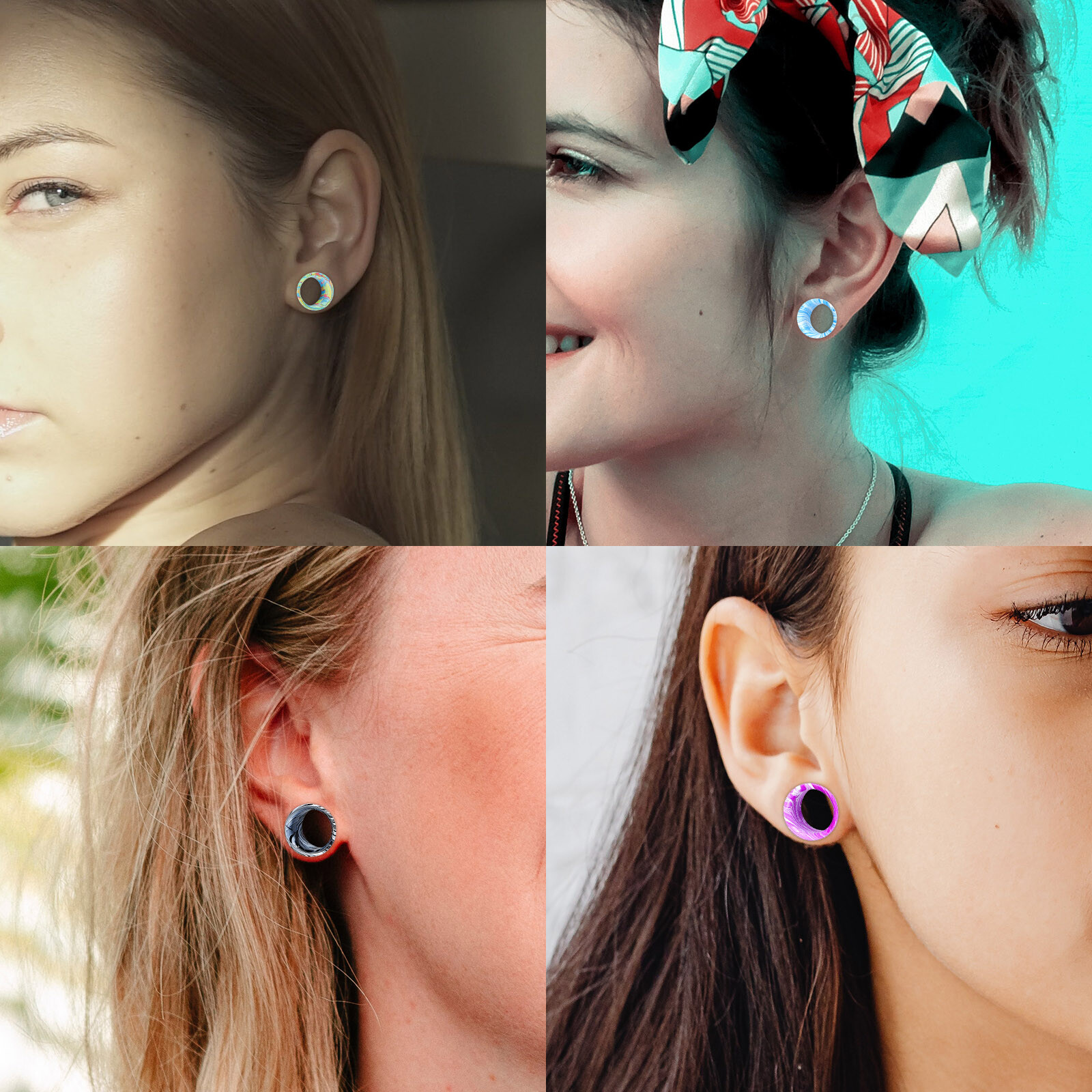 Ear Gauges Ear Plugs Stainless Steel Screw Flesh Tunnels Hollow Earskins - 2PCS