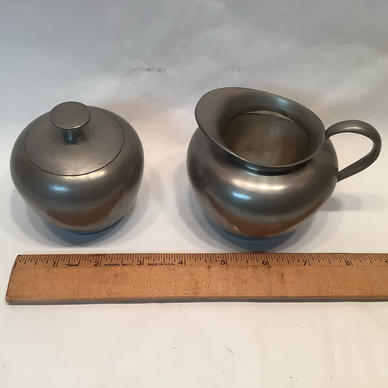 Meeuws & Zoon Den Haag Pewter Cream & Sugar Set Vintage Primitive Colonial Farm