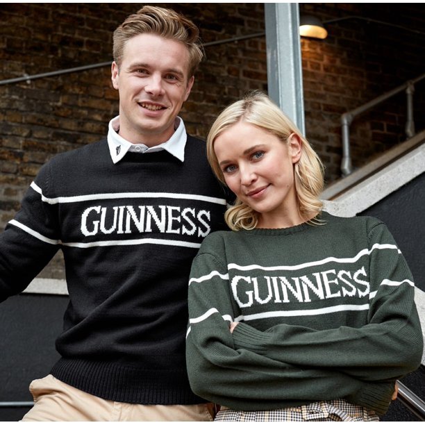 Guinness Men's Sweater Bottle Green Irish Crew Neck Knitted Pullover