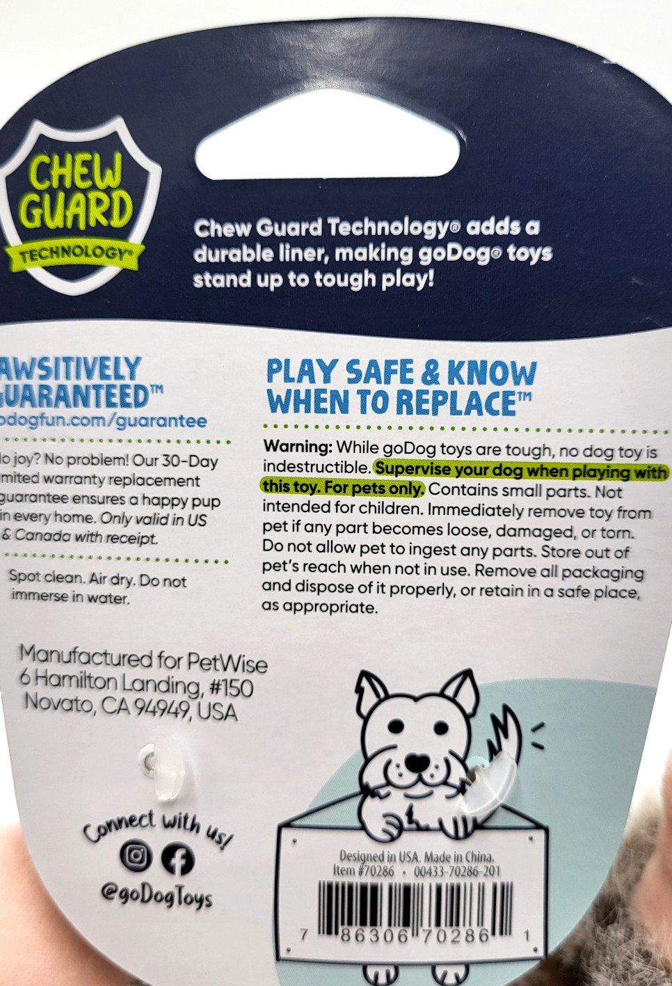 GoDog Flatz Flattie Opossum Large Squeaky Toss & Shake Dog Toy 12"