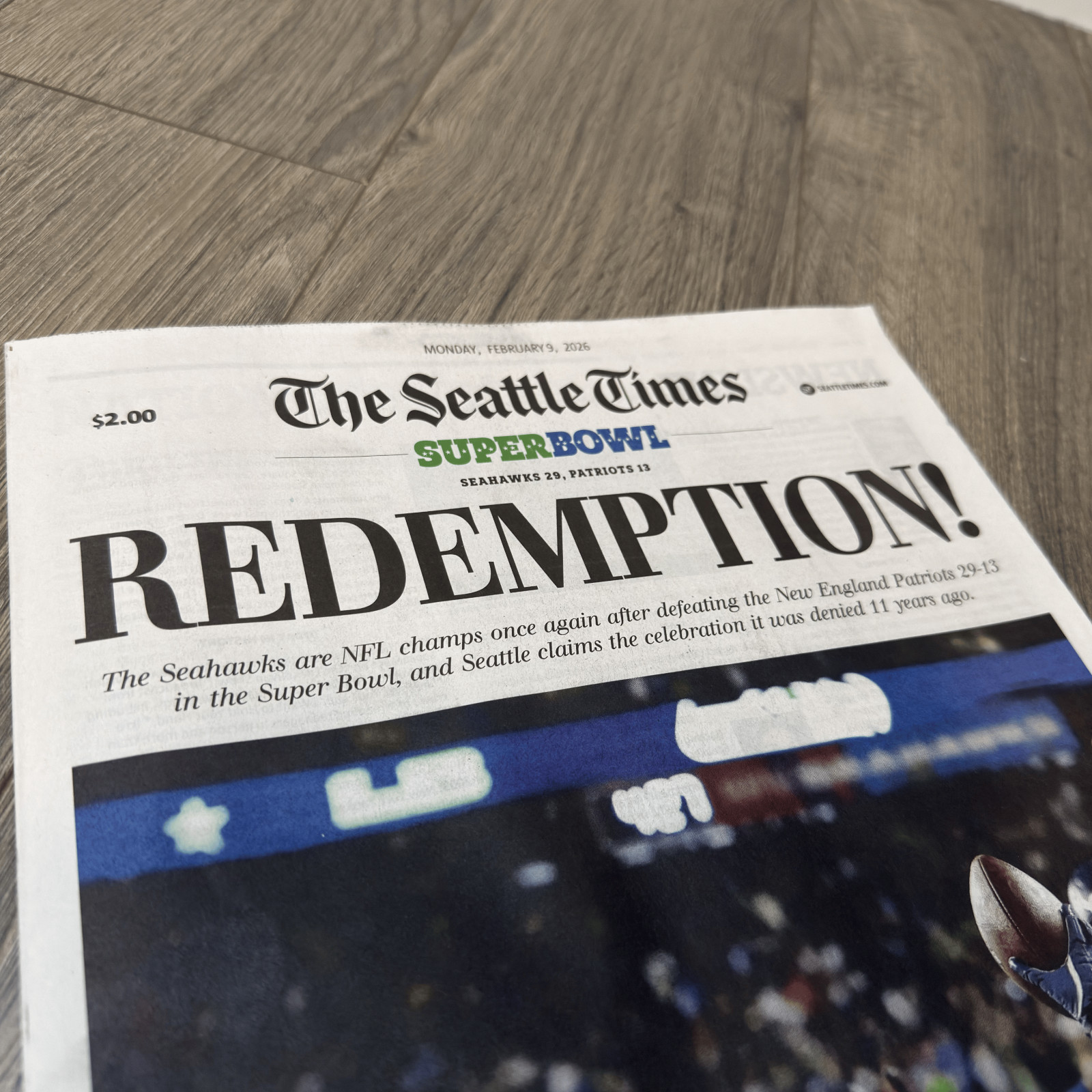 Seattle Times Seahawks SUPER BOWL CHAMPIONS FULL NEWSPAPER 2/9/2026