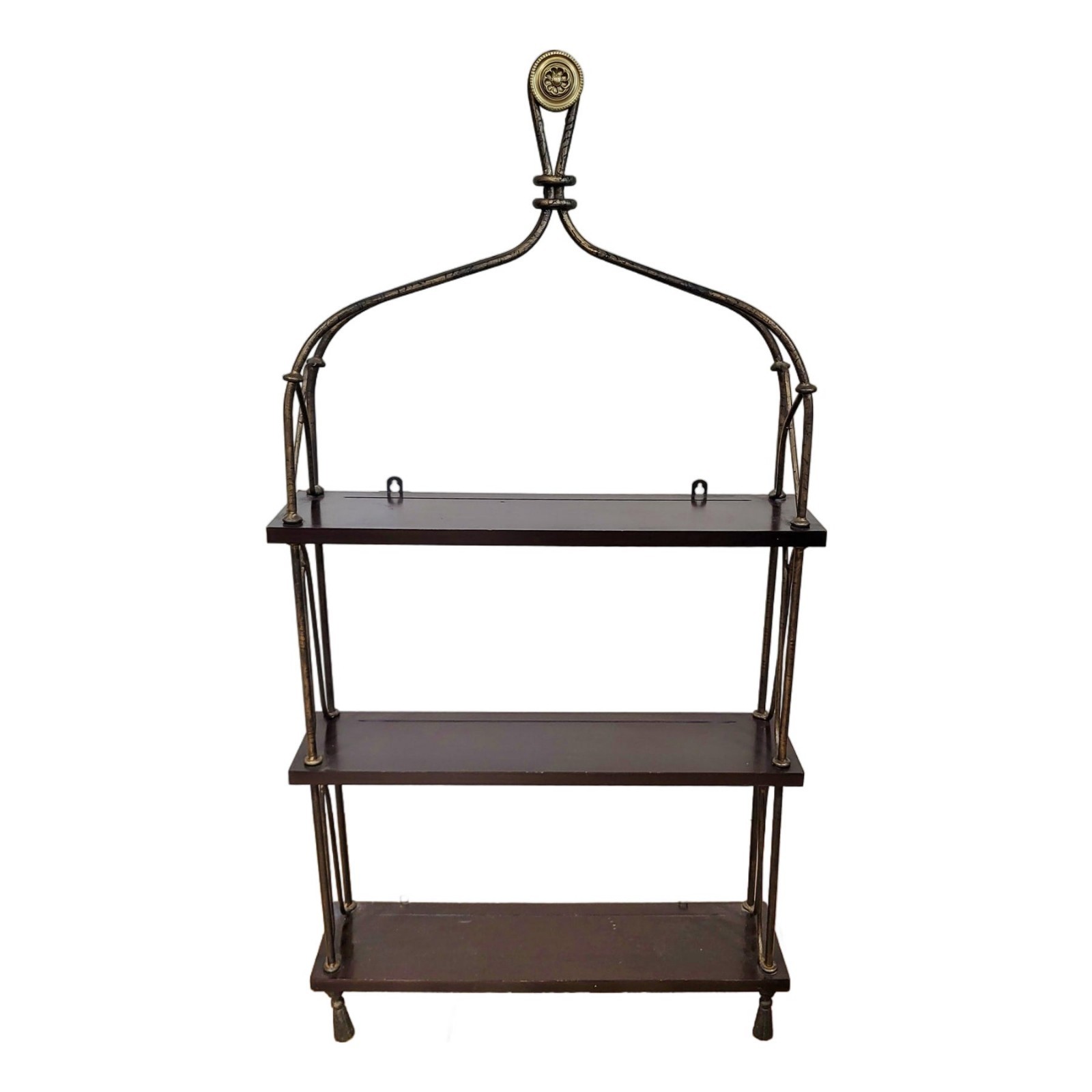 Vintage Mid-Century MODERN Rope & Tassel BRONZE Display Wall ETAGERE Bookshelf