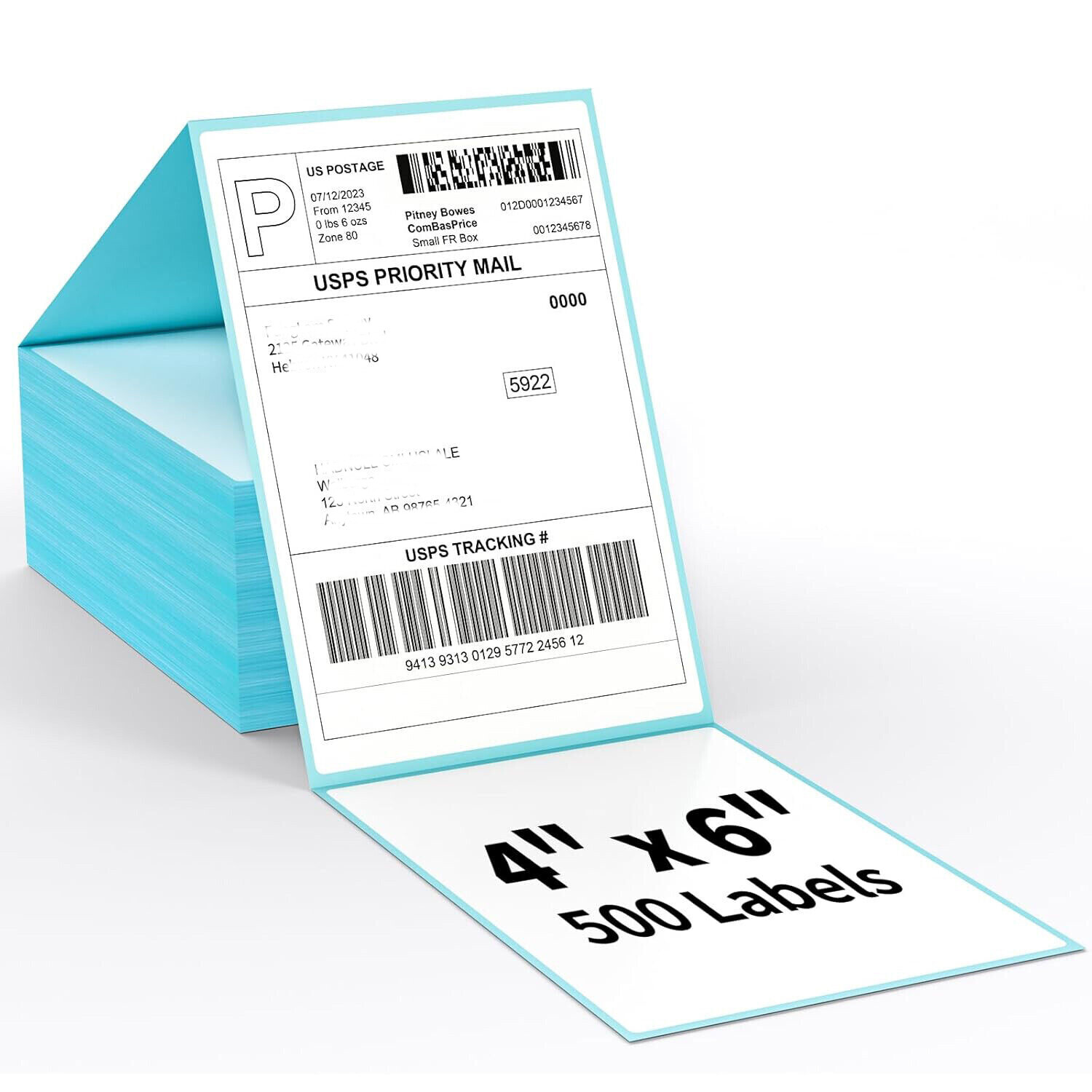 500Labels 4x6 Fanfold Perforated Direct Thermal Shipping Labels for Zebra Rollo