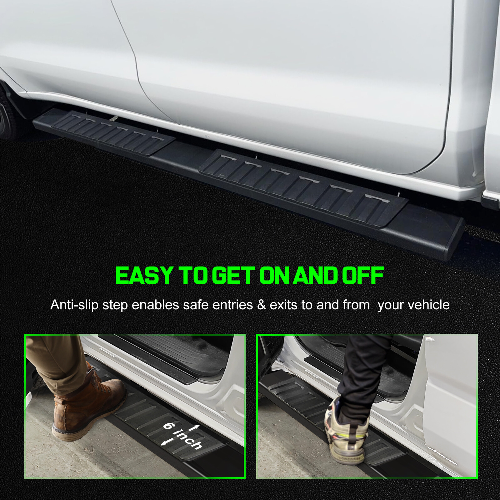 For 2015-2024 Ford F150 Super Crew Cab 6" Running Board Black Side Step Nerf Bar