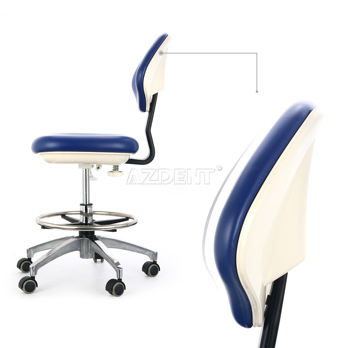 Dental PU Leather Adjustable Stool Doctor Chair Hydraulic Rolling Stool Blue UPS