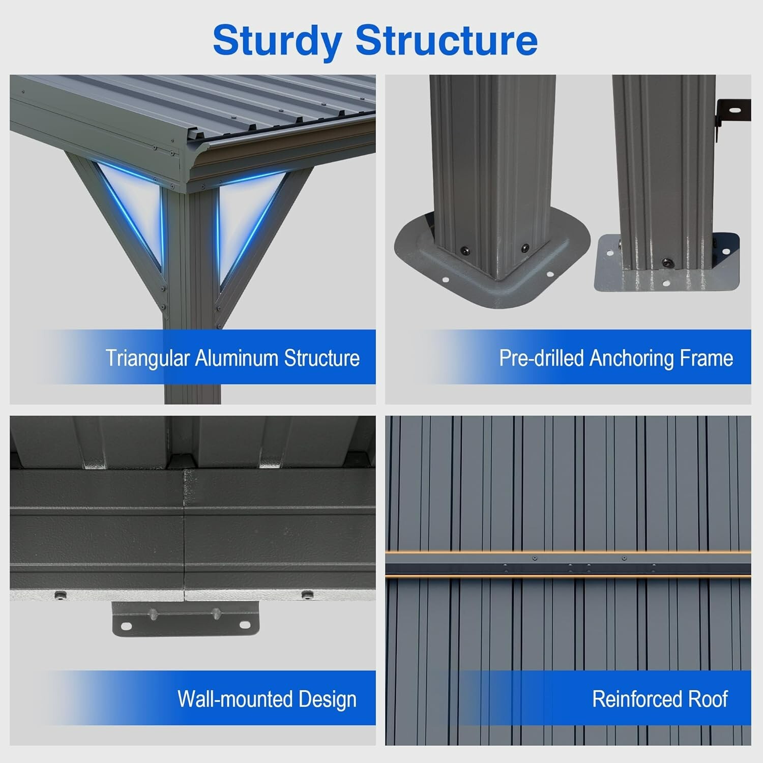 Domi 12x20FT Lean to Gazebo, Wall Mounted Gazebo w/Sloping Roof,Drainage System