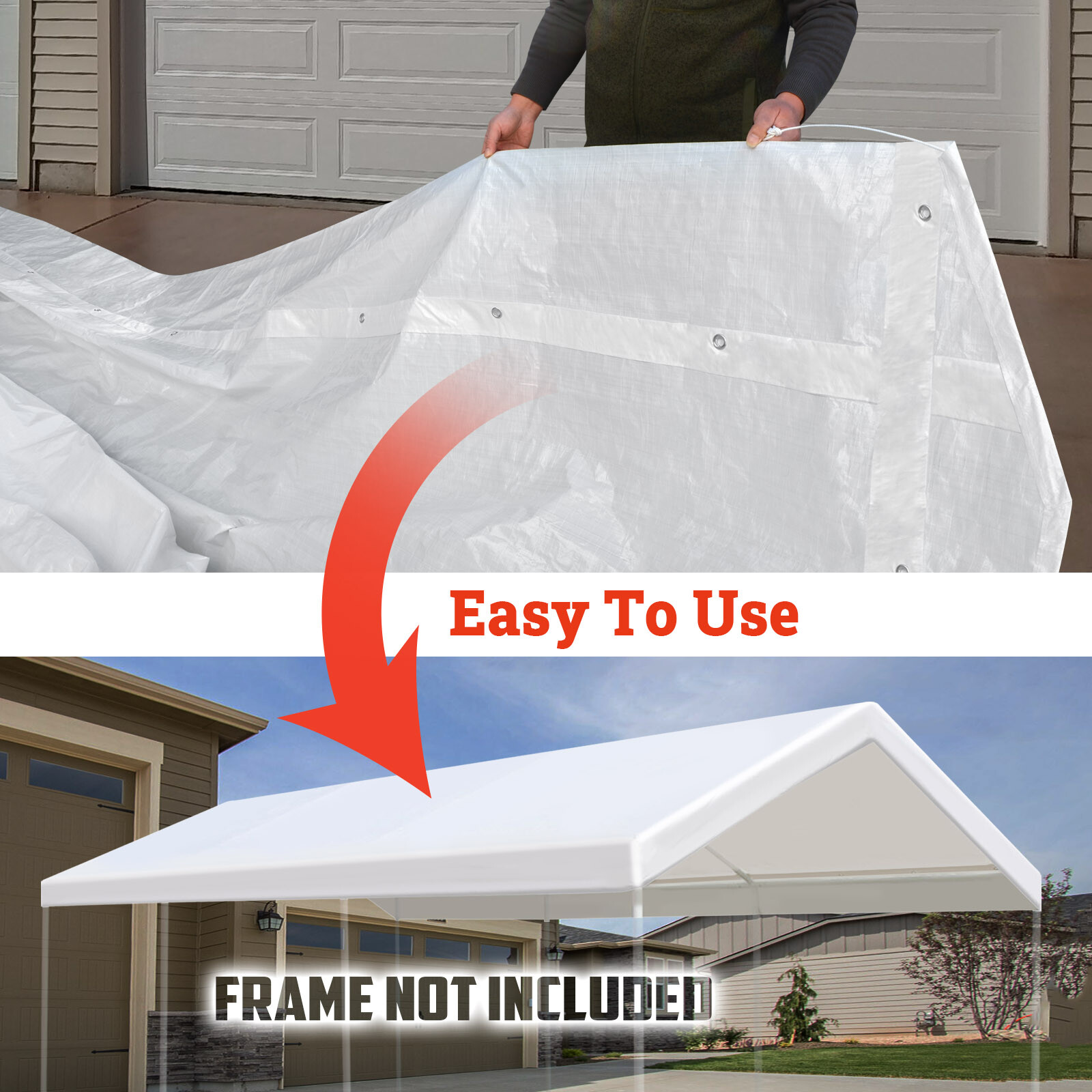 10x20' Carport Replacement Canopy Garage Top Cover Only with Bungees Ball & Edge