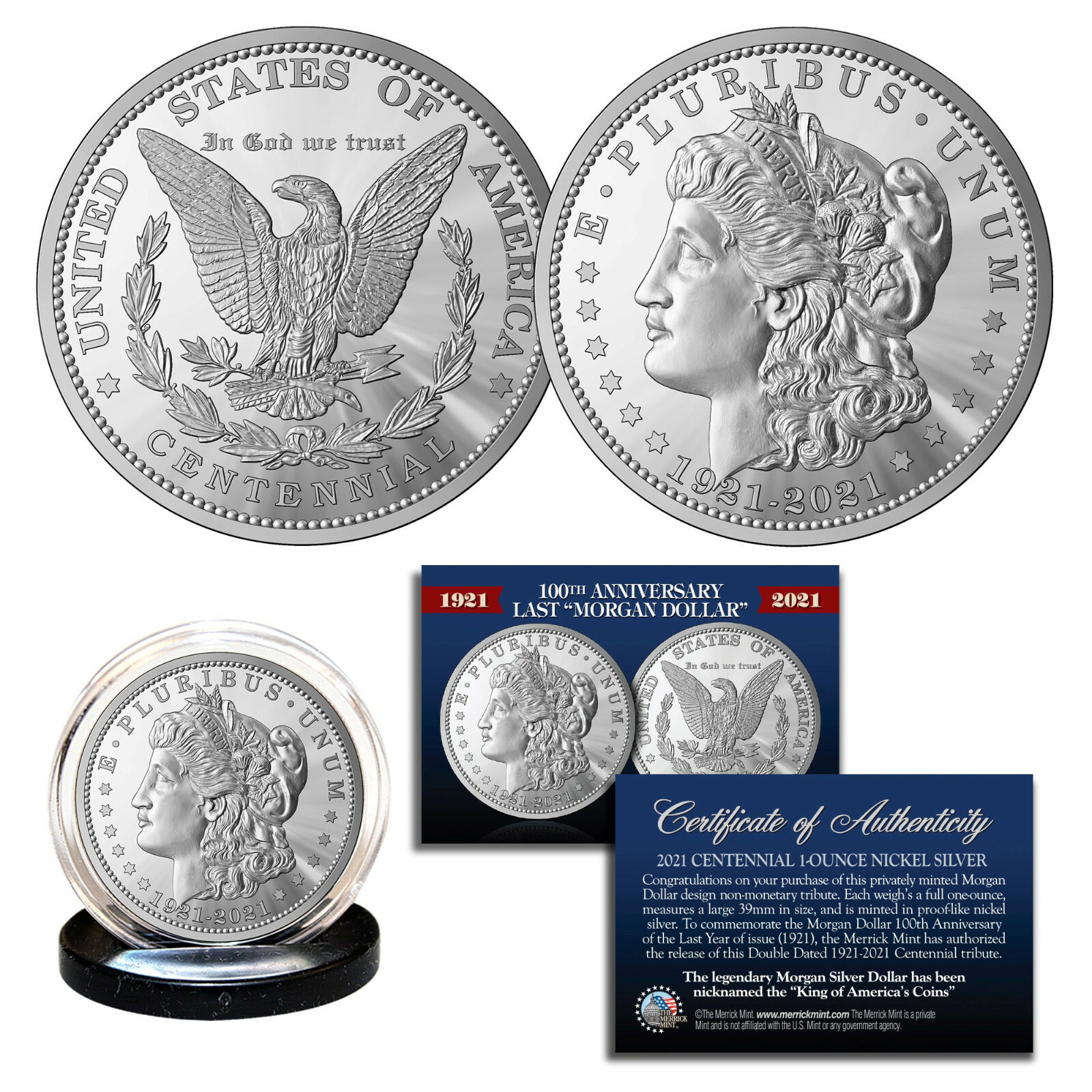 100th Anniversary of the final MORGAN DOLLAR 1 OZ 39mm Tribute Coin w/COA