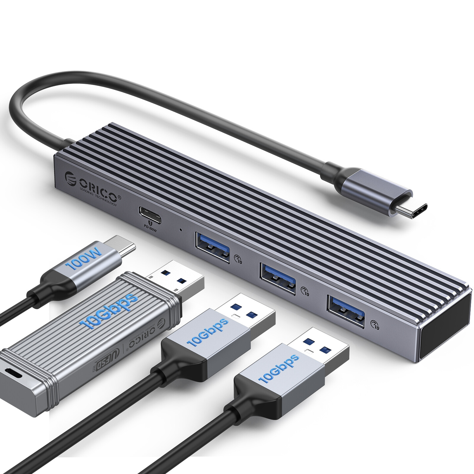 ORICO USB C Hub Type C to USB Hub Adapter Splitter USB 3.2 Gen 2 w/ 4 USB Ports