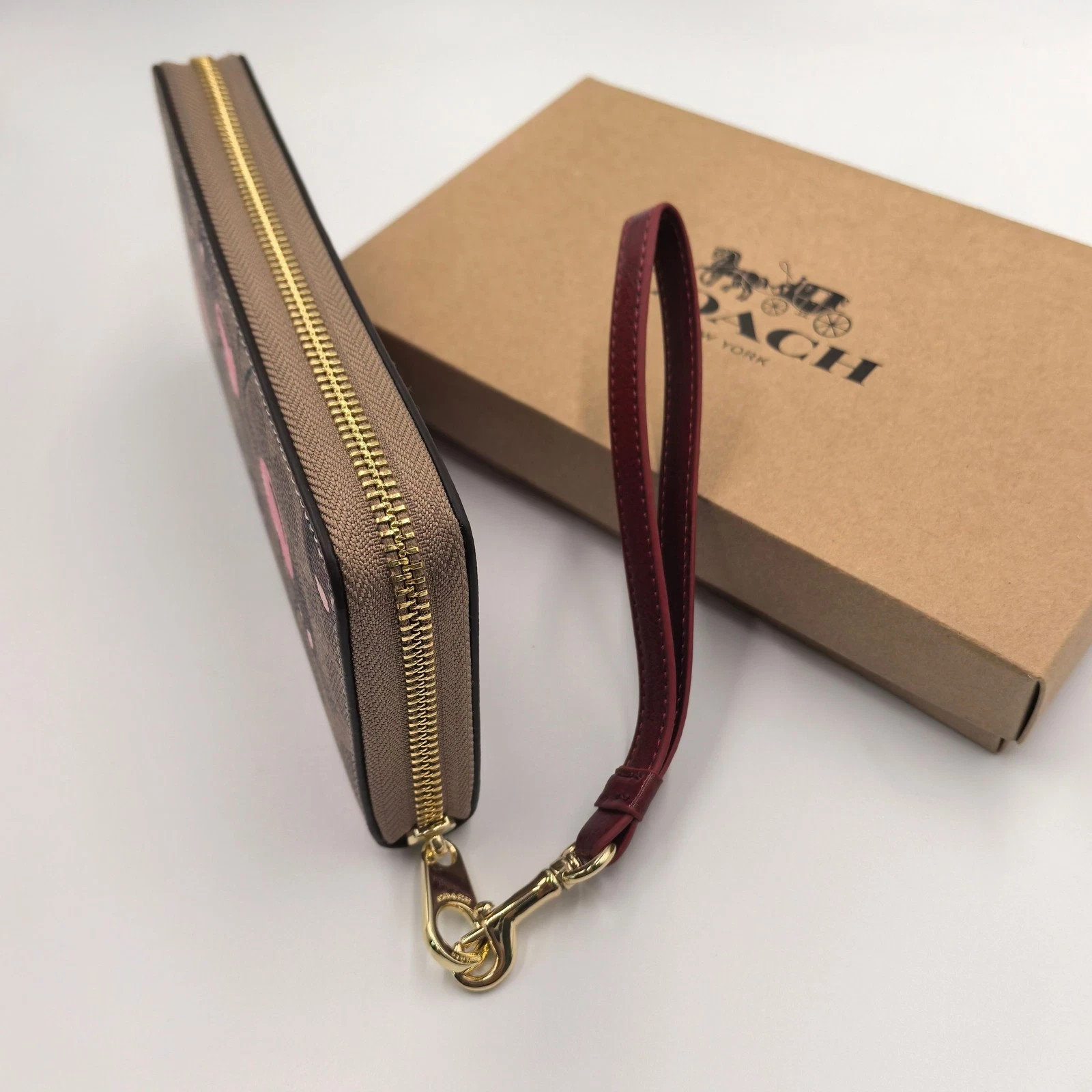 2026 COACH Long Zip Around Wallet In Signature Canvas With Cherry Print CZ328