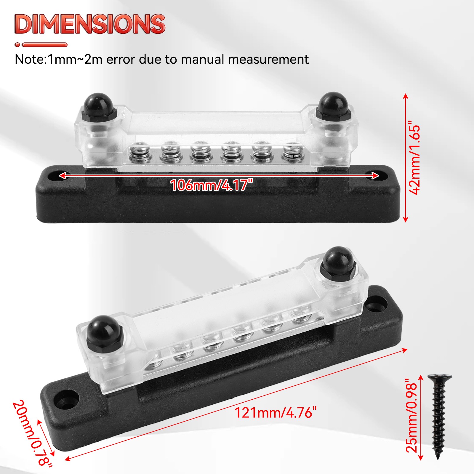 2x 12V Distribution Bus Bar Auto Boat Marine Power 6 Way Terminal Block Bus Bar