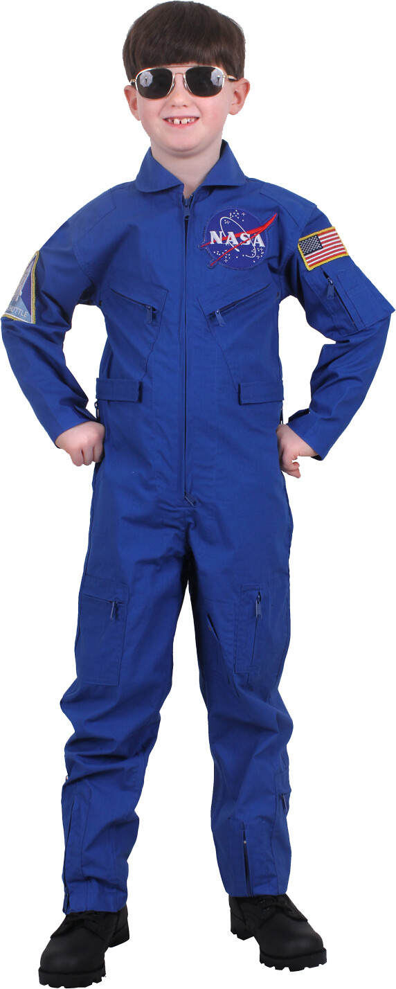 Kids Blue NASA Space Camp Flight Suit, Aviator Coveralls Air Force Jumpsuit