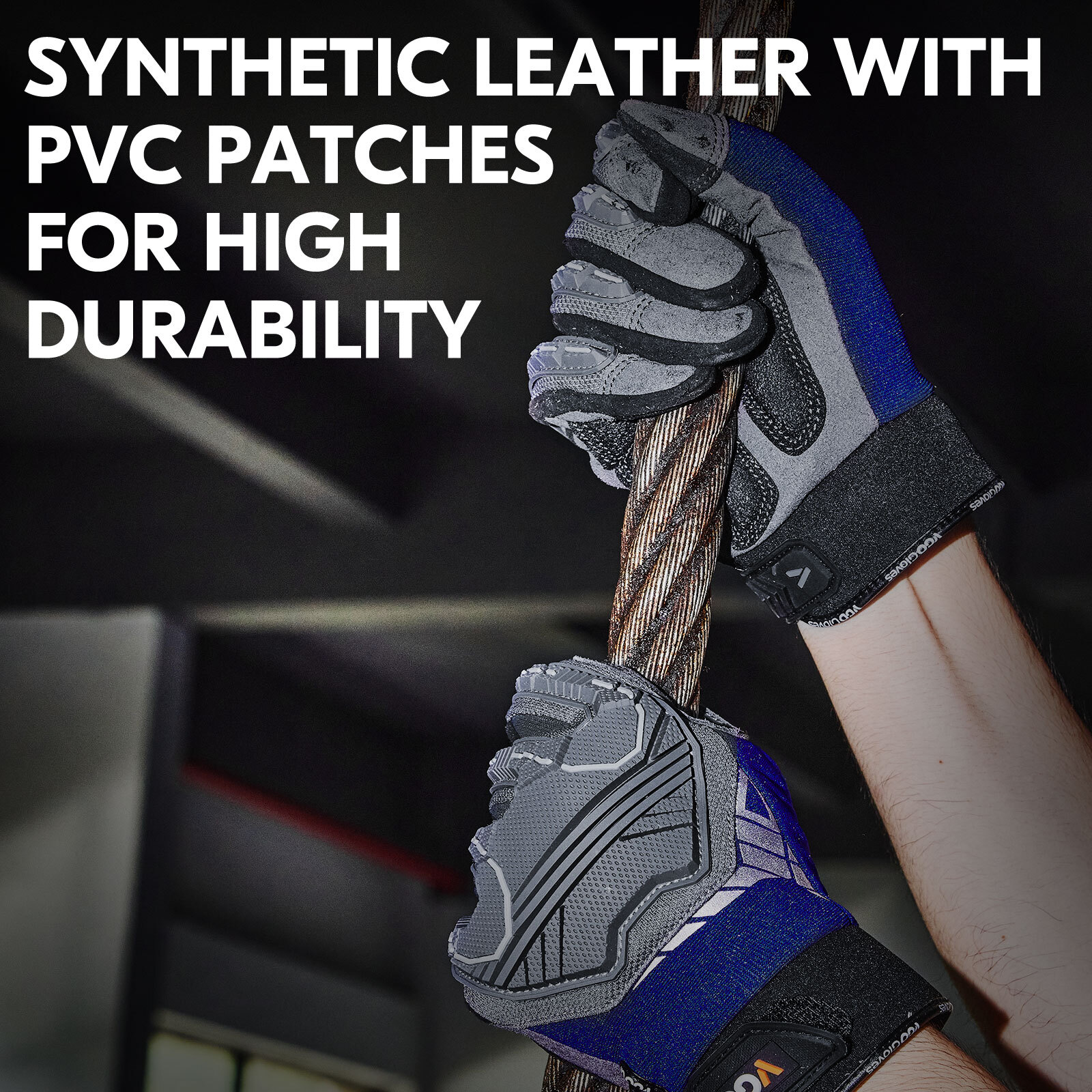 Vgo 1Pair Heavy Duty Work Gloves,Mechanic Gloves Impact-Protection(Blue, SL8849)