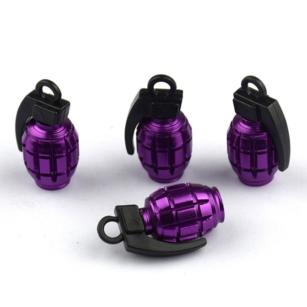 4pcs Tire Wheel Valve Stem Cap Set Metal Grenade Bomb Air Dust Cover Caps Trim