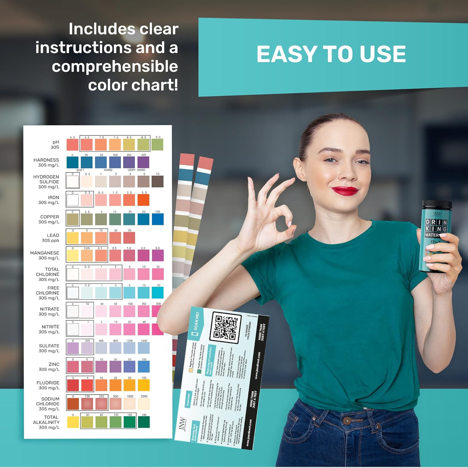 17-in-1 Drinking Water Test Kit - 100 Strips + 2 Bacteria Tester Kits - Well, Ta