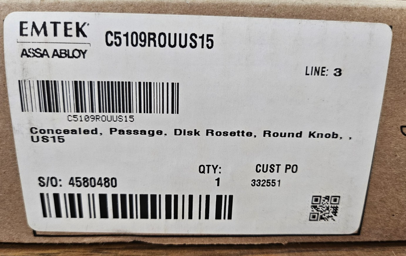 Emtek Assa Abloy Satin Nickel Round 5109ROUUS15 Concealed Passage $224. Retail