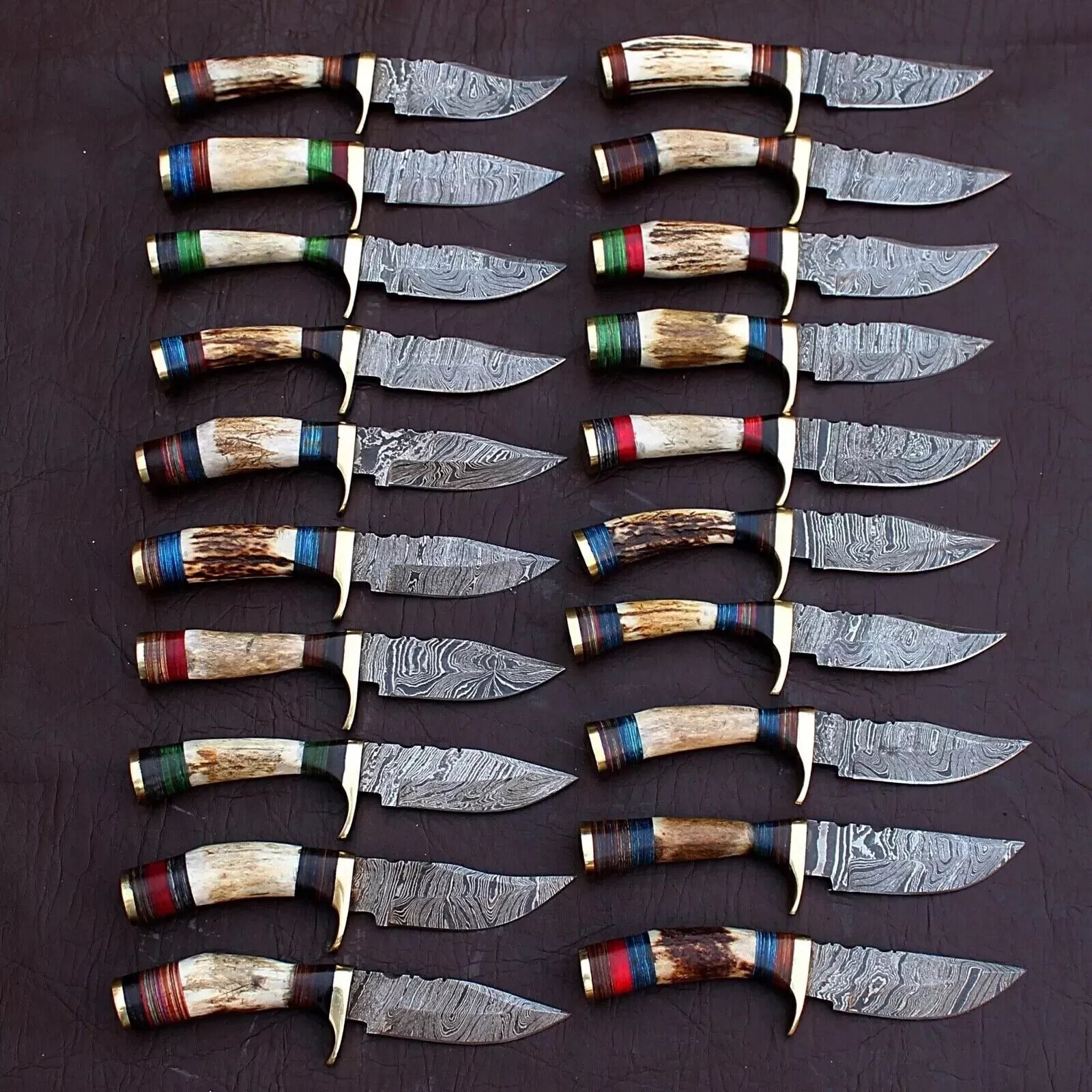 Lot of 20Pcs Custom Handmade Damascus Steel 6" Thick Stag Horn Knives - From USA