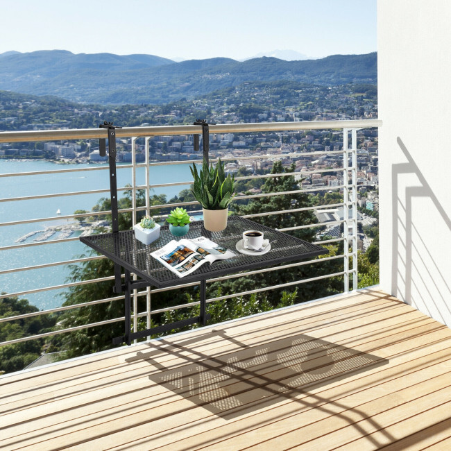 Patiojoy Folding Hanging Table Adjustable Balcony Railing Table Patio Deck Black