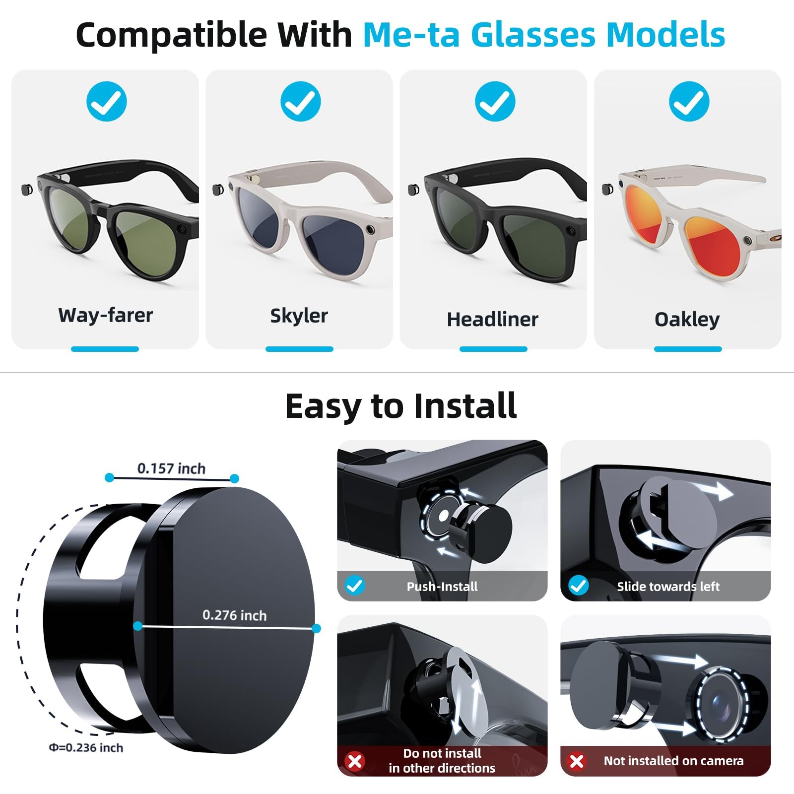 2Pcs LED Light Blocking Covers for Ray-Ban Meta 2Pcs, Black