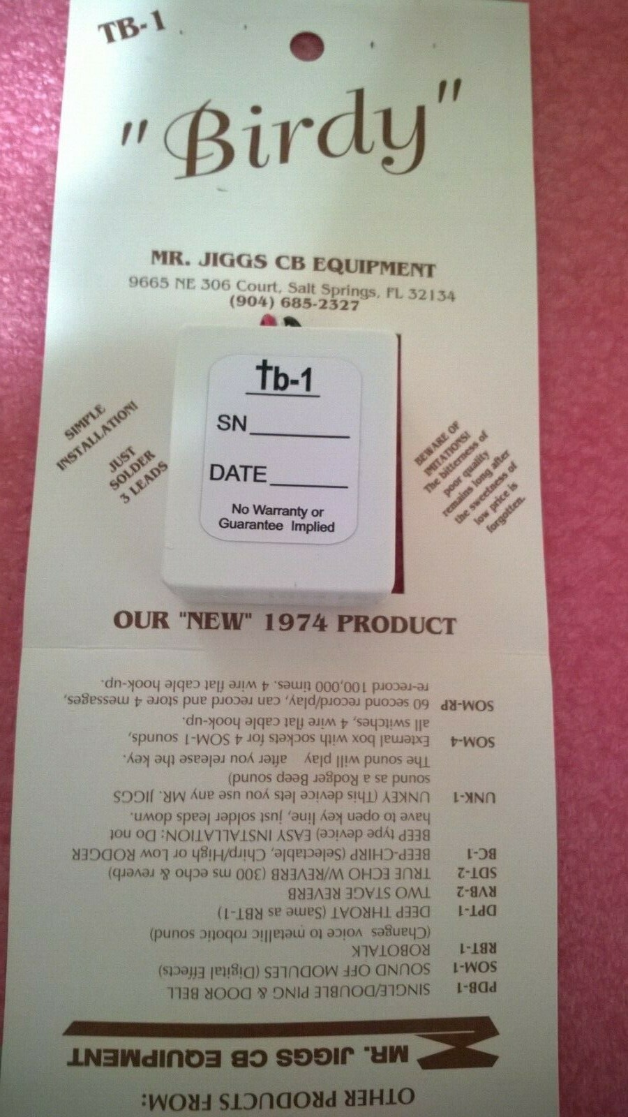 MR JIGGS CB NOISE TOY TB-1 BIRDY MAKES SPACE BIRDY TYPE SOUND NOS