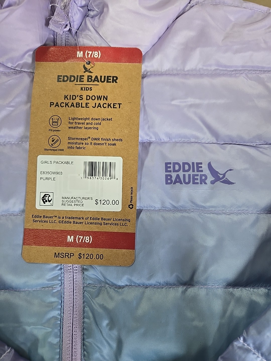 NWT: Girl's Eddie Bauer Down Packable Jacket - 2 Colors/4 Sizes to Choose From!