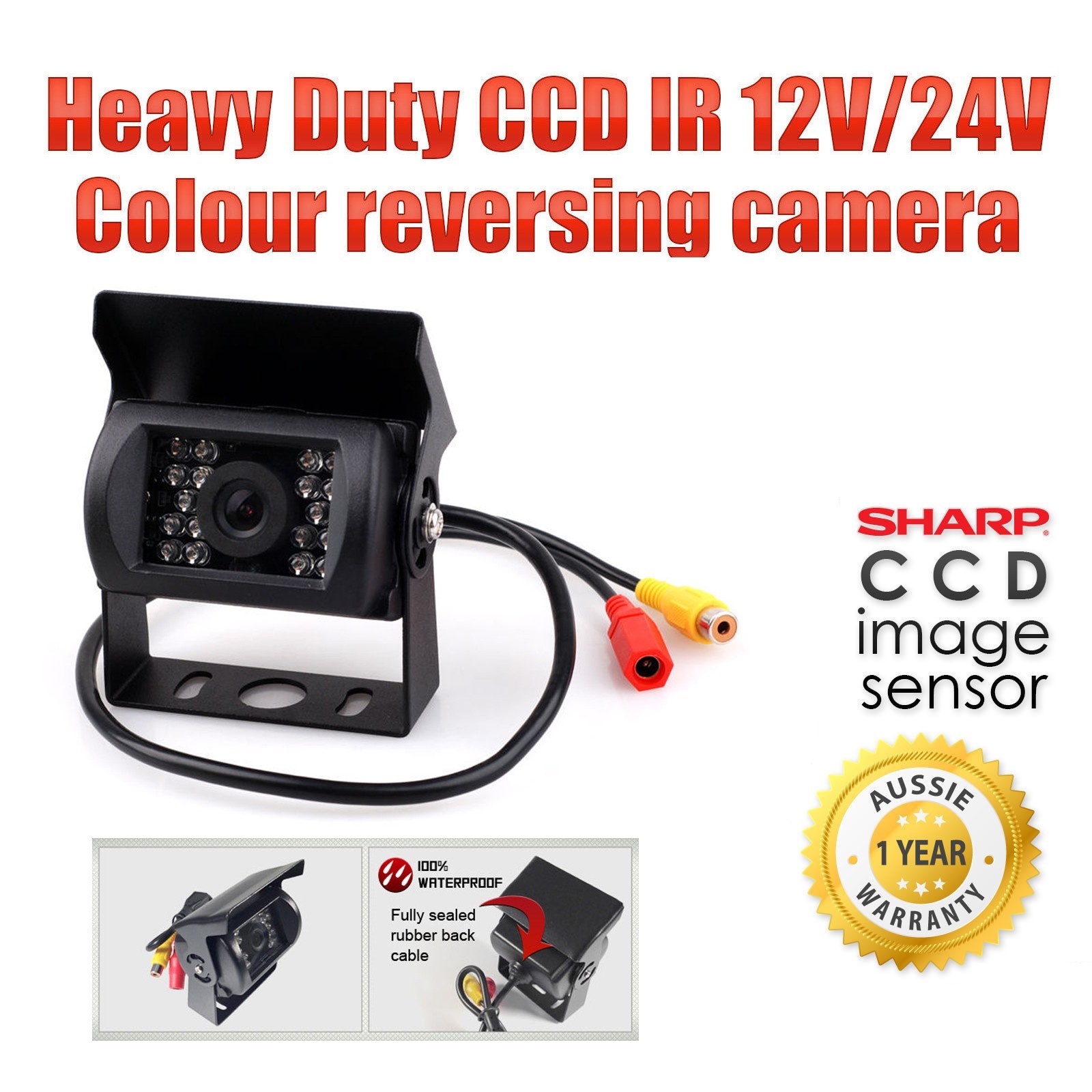 Truck Backup Camera Heavy Duty 18 LED IR Night Vision Vehicle Rear View 12V-24V
