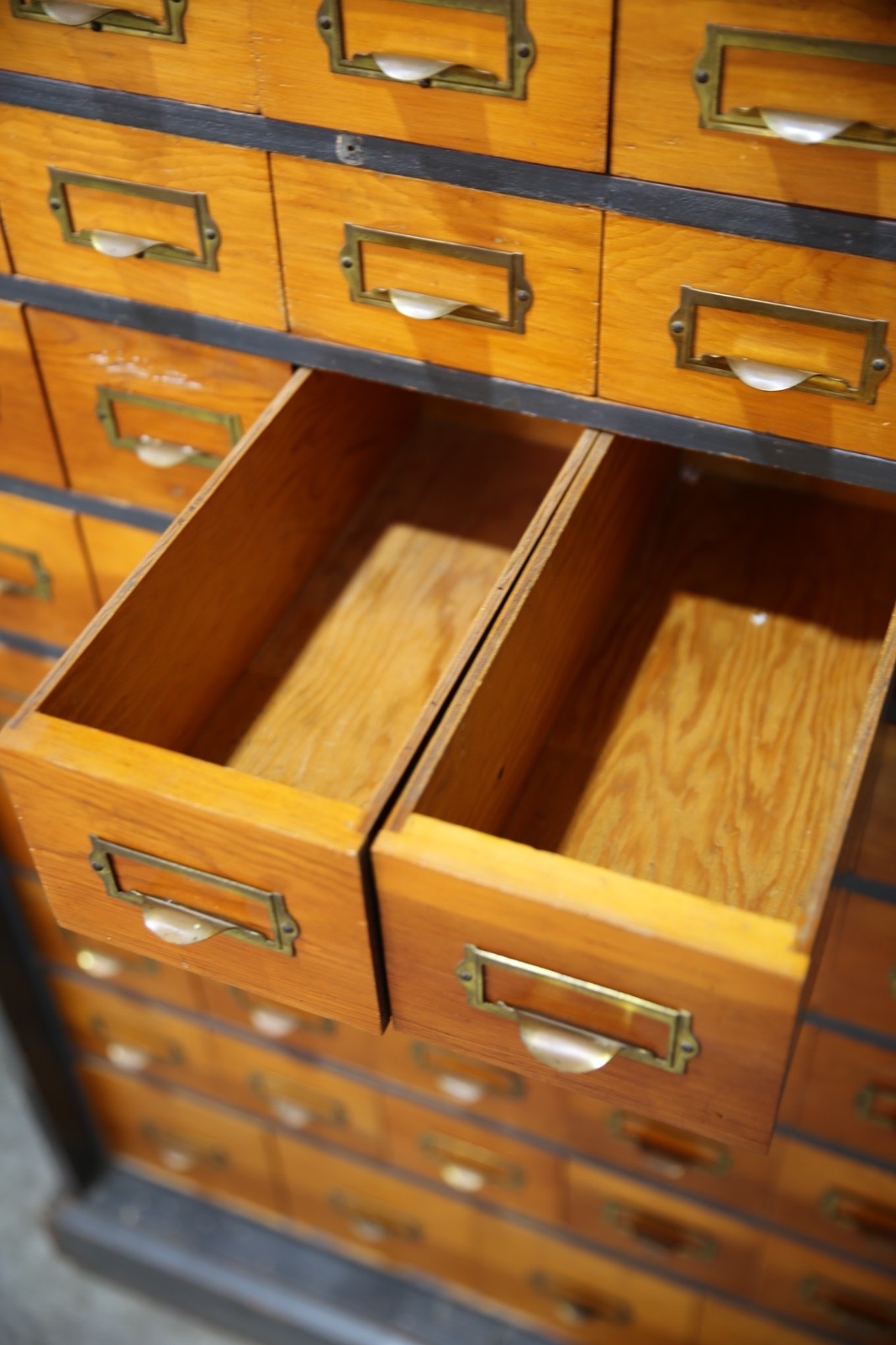 Antique Card Catalog Wood Apothecary Cabinet industrial vintage drawer cubby
